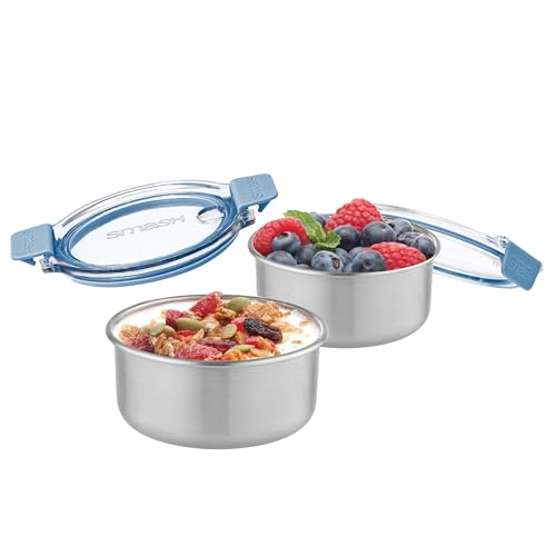 Smash Stainless Steel Snack Pot, Blue, 200 ml/ 6.7oz Capacity (Pack of 2) - color: Blue, size: 2 x 200 ml (6.7 fl oz)