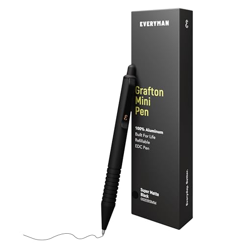 Everyman Black Super Matte Mini Click Pen | Compact Refillable 0.7mm Gel Pen with Premium Grip | Pocket-Size Metal EDC Pen for Travel, Office, Journaling & Everyday Writing - color: Black, style: Mini Click