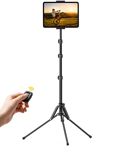 Lamicall Tablet Floor Tripod Stand - 64.9" Tablet Holder Mount with Adjustable Height for Watching, Bluetooth Remote, for 4.7-13" iPad Pro 12.9 11 10.5 Mini, Air, iPhone, Galaxy Tabs