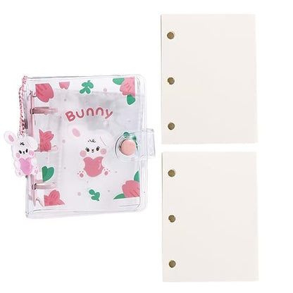 Leadigol Mini Photo Album Cover, 3 Ring Photocard Holder Book 1 Pc Binder Notebook Cover with 2 Pcs Loose Leaf Binder Ring Notebook Cove for Women Girl(Pink) - color: Pink