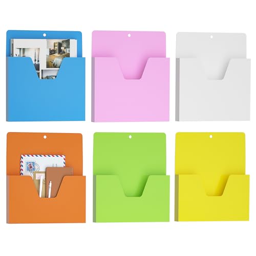 MFTEK Magnetic File Holder 6 Pockets Paper Holder, Hanging File Organizer Office Supplies Storage for Cabinets, Whiteboard, Magnetic Mail Letter Folder for Refrigerator (Classic Color-Mix) - color: Classic Color-mix