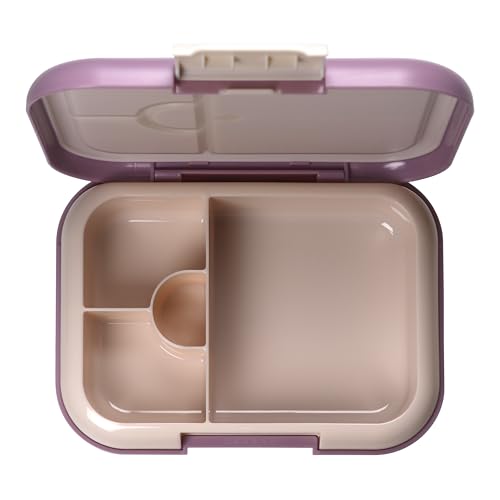 Bento Midi Lunch Box with carrying handle – 4 No-Mix Compartments | Microwave & Dishwasher Safe,Removable Tray | 900ML OZ (Purple Dark Powder) - color: Purple Dark Powder