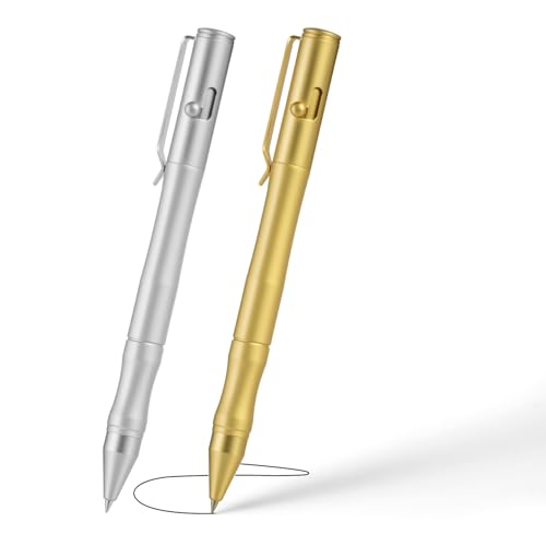 Origin-Joy Brass Bolt Action Pen Set, Heavy Duty EDC Copper Metal Tactile Turn Pen With Gel Ink Refills (Nickel White & Gold) - color: Nickel White & Gold