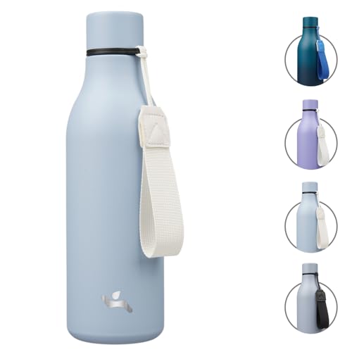 Konokyo 18 oz Insulated Stainless Steel Metal Water Bottle with Strap | BPA-free, leak-proof, dishwasher-safe reusable bottle with strap for gym, school, hiking, outdoor travel & hydration - color: Candy Blue, size: 18 Ounces