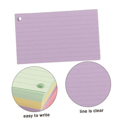 Homoyoyo 1Set Portable Lined Index Cards with Binder Rings Blank Flash Cards for Study Colors Pre Hole Punched Notecards for Home Office and Travel