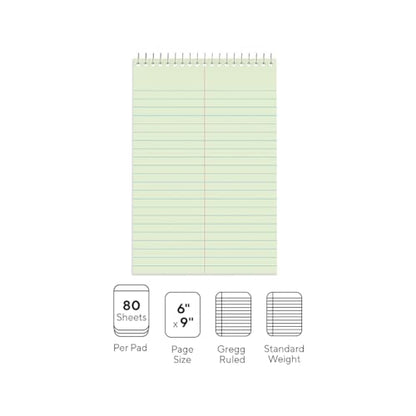 STAPLES Steno Pads, 6” x 9”, Gregg Ruled, Green Paper, 12‑Pack - size: 12 Pack, style: Green Paper