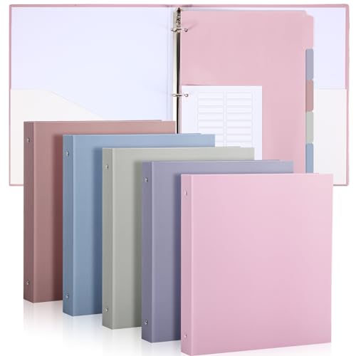 Ctosree 5 Sets 1 Inch Heavy Duty 3 Ring Binder with 2 Pockets with 5 Tab Dividers 8.5 x 11 Inch Plastic Film and File Folder Labels for Letter Size Paper Office Home Supplies(Warm Color) - color: Warm Color