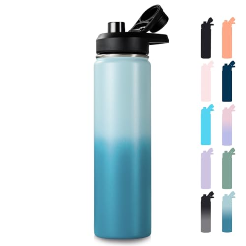 Fijinhom Insulated Water Bottle with Handle, 304 Stainless Steel Water Bottles with Wide Mouth, Double Wall Vacuum Sports Water Bottle, BPA Free, Keep Cold and Hot, 24 Ounces, Coastal Fade - color: Coastal Fade, size: 24 Ounces