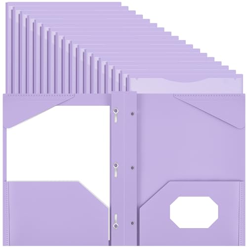 Henoyso 48 Pcs Plastic Folder with Clear Front Pocket and 3 Prongs Heavy Duty Plastic Folders with Card Slot Pocket Folders with Prongs for School Office Home(Light Purple) - color: Light Purple