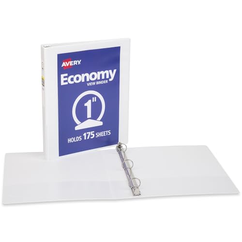 Avery Standard View 3 Ring Binder, 1" Round Rings, 175-Sheet Capacity, 1.4 Inch Wide Spine, 1 White Binder, Ideal for Lightweight Organization and Occasional Referencing (05760) - style: 1 Pack