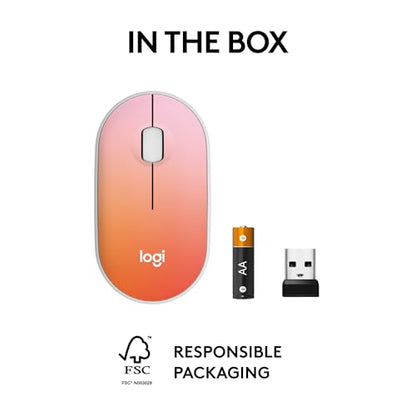 Logitech M340 Wireless Mouse with Limited Edition Prints, USB Receiver and Silent Clicks, Portable Wireless Mouse for Laptop, PC, Windows, Chrome, Surface – Tropical Sunrise - color: Tropical Sunrise
