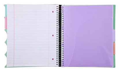 Mintra Office Durable PREMIUM Spiral Notebook, ((Sage Green, 5 Subject (8.5in x 11in)), Fabric Covered Coils, No Snags, College Ruled, Adjustable Pocket Dividers, Ruler, Organization, Student, School - color: Sage Green, size: 5 Subject (8.5in x 11in)