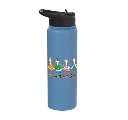 Funny Silly Goose Back To School Student Classroom Theme Stainless Steel Insulated Water Bottle - color: Light Blue