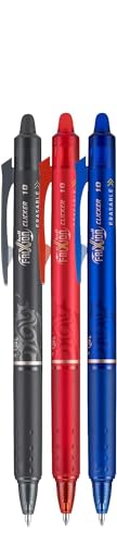 FriXion Clicker Retractable Erasable Gel Pen, Black/Blue/Red Bold Point, 3-pk; Bundle with Plastic Reusable Pouch - color: Black/Blue/Red, size: 1 Count (Pack of 3)