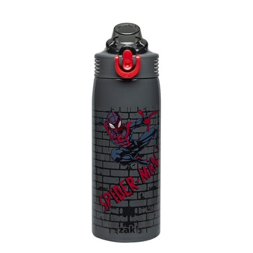 Zak Designs Marvel Spider-Man Sage 19oz Leak-Proof Straw Kids Water Bottle | BPA Free, Insulated Stainless Steel, Cupholder Friendly, Dishwasher Safe, Lid Lock, Handle, For School, Home, Travel - color: SpiderMan (Sage)