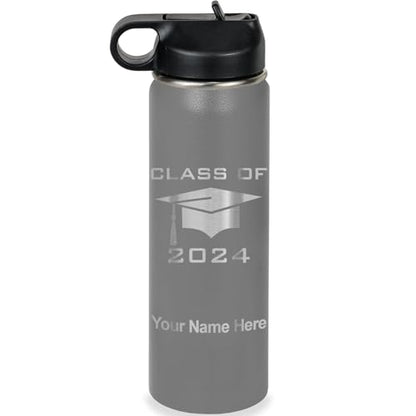 LaserGram Personalized Water Bottle, Grad Cap Class of 2023, 2024, 2025, 2026, 2027, Stainless Steel Double Wall Vacuum Insulated with Flip Top Straw, Custom Engraved Gift (20oz / 590ml Gray) - color: Gray, size: 20 Ounces