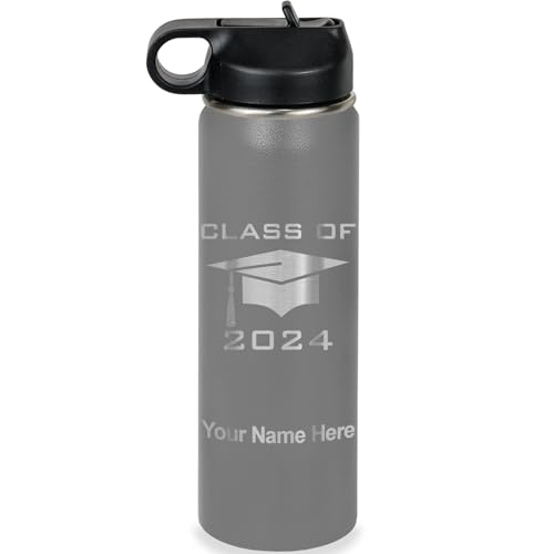 LaserGram Personalized Water Bottle, Grad Cap Class of 2023, 2024, 2025, 2026, 2027, Stainless Steel Double Wall Vacuum Insulated with Flip Top Straw, Custom Engraved Gift (20oz / 590ml Gray) - color: Gray, size: 20 Ounces