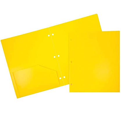 JAM PAPER Heavy Duty Plastic 3 Hole Punch Pocket Folders - Extra Tough School Folders - Yellow - 6/Pack - color: Yellow, size: 6 Per Pack