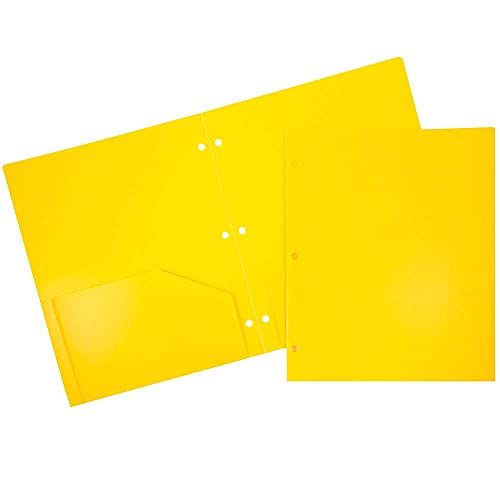 JAM PAPER Heavy Duty Plastic 3 Hole Punch Pocket Folders - Extra Tough School Folders - Yellow - 6/Pack - color: Yellow, size: 6 Per Pack