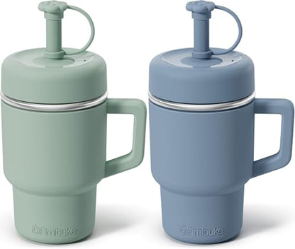 Fimibuke Toddler Tumbler with Handle & Straw, 15 OZ Spill Proof Sippy Cups | Leak Proof Stainless Steel Cups with Lid & Silicone Sleeve, BPA Free Dishwasher Safe Kids Water Bottle for Girl Boy, 2 Packs - color: Forest & Ocean