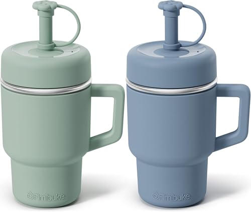 Fimibuke Toddler Tumbler with Handle & Straw, 15 OZ Spill Proof Sippy Cups | Leak Proof Stainless Steel Cups with Lid & Silicone Sleeve, BPA Free Dishwasher Safe Kids Water Bottle for Girl Boy, 2 Packs - color: Forest & Ocean