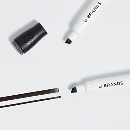 U Brands 드라이 지우개 마커, 파인 팁 화이트보드 마커, 끌 팁, 적은 냄새, 지우개 캡이 있는 블랙 드라이 지우개 마커 세트, 사무실 학교 교실 용품, 12개입 - color: 블랙.