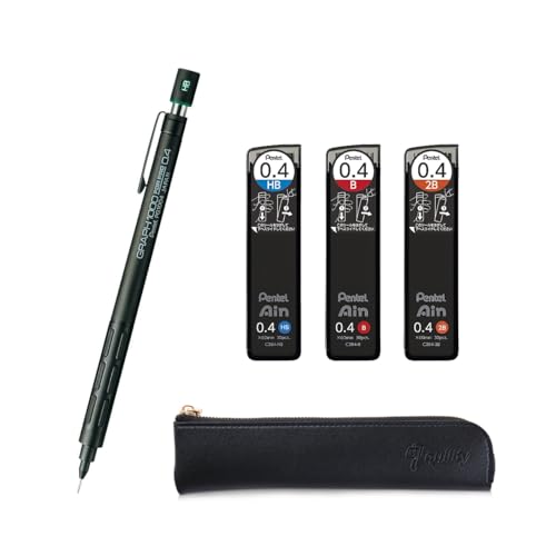 Graph 1000 for Pro Mechanical Drafting Pencil + Ain HB/B/2B leads, original Black slim pen case (0.4) - size: 0.4 mm