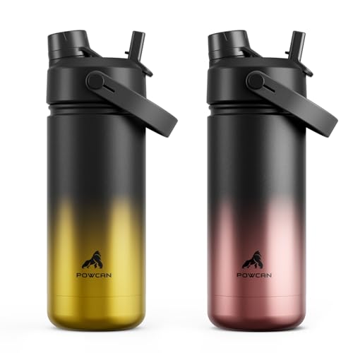 POWCAN 2 Pack 18 oz Kids Insulated Water Bottle for School: Leakproof, 2-in-1 Straw Spout Lid, BPA-Free, Keep Cold 24 Hrs, Stainless Steel Cup for Sports, Travel, Gift for Girls Boys Daughters Sons - color: King & Queen, size: 18 oz (Pack of 2)