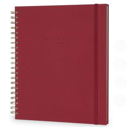 AuroPlanner Undated Daily Planner Notebook 8.5x11 Hourly Schedule Red | office & student planning, 180 pages 100 GSM cream white paper hardcover spiral bound notebook, 2026-2028 reference calendar - color: Red