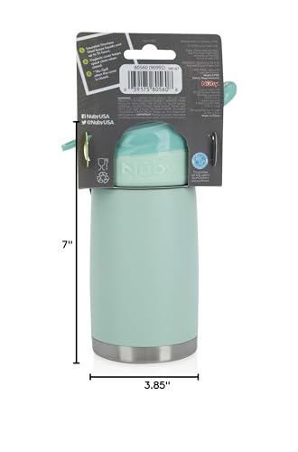 Nuby Thirsty Kids No Spill Flip-It Reflex Stainless Steel Travel Cup or Water Bottle - 10 Oz - 18+ Months - Aqua Mint - Back to School Essentials - size: 10.1 Ounces, style: Aqua