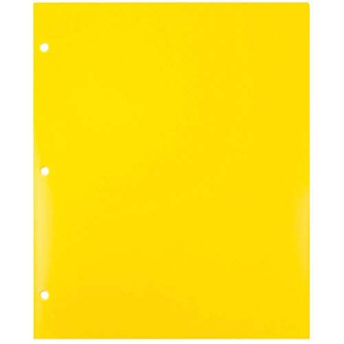 JAM PAPER Heavy Duty Plastic 3 Hole Punch Pocket Folders - Extra Tough School Folders - Yellow - 6/Pack - color: Yellow, size: 6 Per Pack