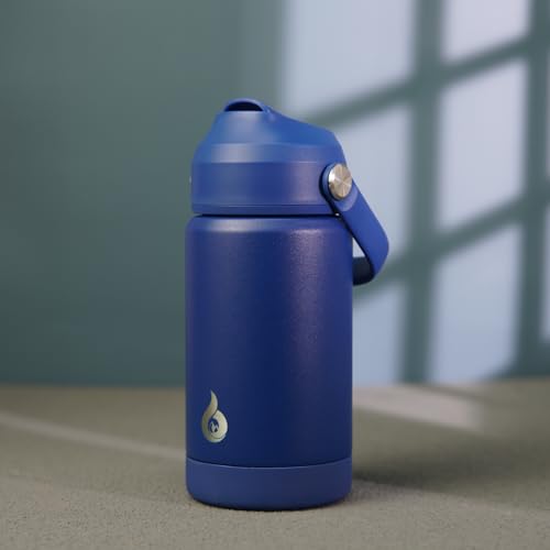 BJPKPK Insulated Water Bottle with Straw Lid, 12oz Thermo Water Bottles, Flex Handle & Non-slip Boot, BPA Free Leak Proof Stainless Steel Metal Thermo, Tumblers, Cups,Klein Blue - color: Klein Blue, size: 12 Ounces