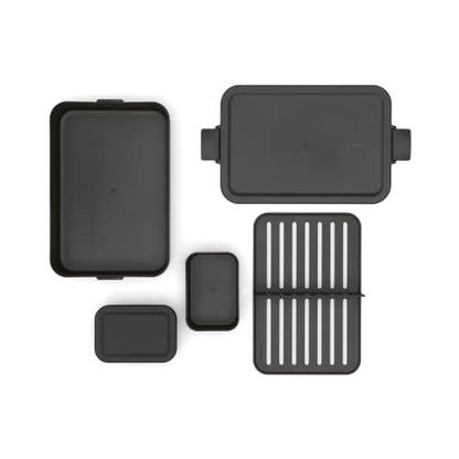 Brabantia Make & Take Bento Lunch Box (Dark Gray) 2 Compartments & Lidded Pot, Lift-Out Tray Divider, BPA-Free, Airtight Snap Locks, Microwave & Freezer Safe, Travel Meal Prep Container, 68oz - color: Dark Gray, style: Bento Lunch Box