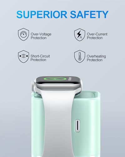 BeaSaf 36W for Apple Charging Block with Built-in Watch Charger, Foldable PD Fast Charger Block for iPhone, Dual Ports Wall Charger Compatible with Apple Watch iPhone AirPods(Green) - color: Green
