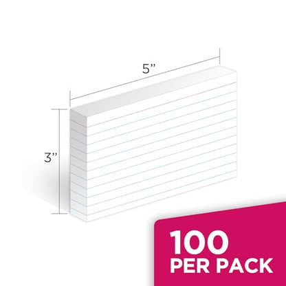 KAISA Lined Index Card 3"x5" Index Cards Flashcards, 2400 Count Ruled on Front, Blank on Back Index Cards, White 24 pack of 100 Shrink, Made in the USA - color: White 24pk, size: 3"x5"