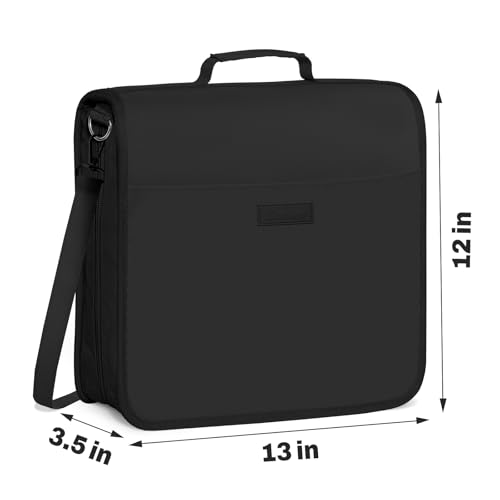 SUNEE Zipper Binder 3 Ring, 3 Inch O-Ring with Handle and Shoulder Strap, 600-Sheet Capacity, 5-Tab Expanding File Folder, Multi-Pockets for Middle School Organizer Binder with Zipper, Black - color: Black