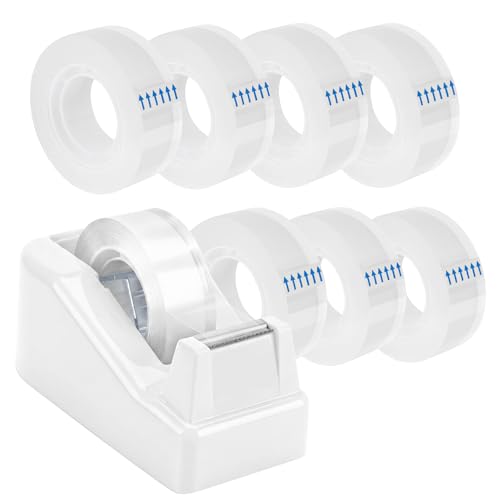 OWLKELA Lightweight Desktop Tape Dispenser, Non-Skid Base Tape with Dispenser, Ideal for Office, Home and School, 1 Pack Tape Holder with 8Pcs Transparent Tape, 0.71 Inch x 1000 Inches, White - color: White, size: 1 Pcs