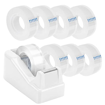 OWLKELA Lightweight Desktop Tape Dispenser, Non-Skid Base Tape with Dispenser, Ideal for Office, Home and School, 1 Pack Tape Holder with 8Pcs Transparent Tape, 0.71 Inch x 1000 Inches, White - color: White, size: 1 Pcs
