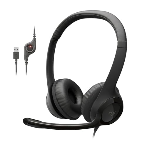 Logitech H390 Wired Headset for PC/Laptop, Stereo Headphones with Noise Cancelling Microphone, USB-A, in-Line Controls, Works with Chromebook - Black - color: Black, style: USB-A