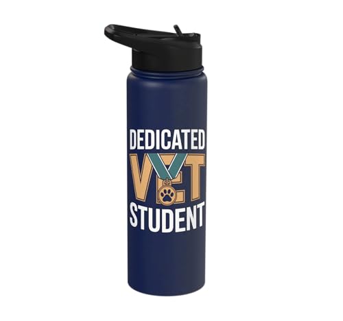 Dedicated Vet Student Veterinary School Stainless Steel Insulated Water Bottle - color: Navy Blue