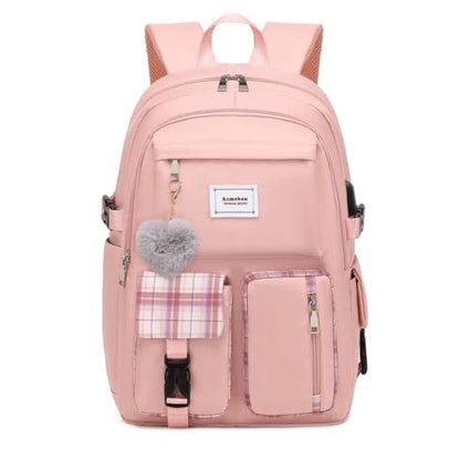 Acmebon Girl Roomy Fashion Laptop Backpack Set Casual Daypack Set for Women Pink - color: Pink