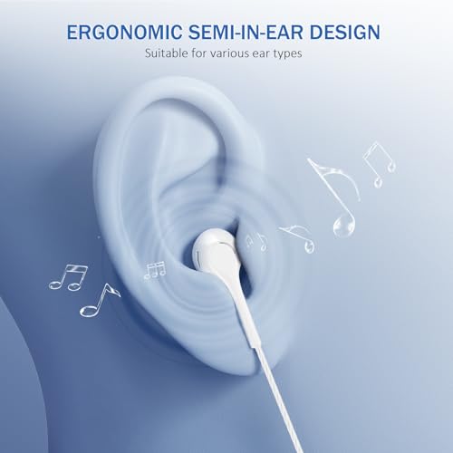 Jogteg Earbuds Headphones with Microphone Pack of 5, Noise Isolating Wired Earbuds, Earphones with Powerful Heavy Bass Stereo, Compatible with Android, Phone, Laptops, MP3 and Other Interfaces (3.5mm) - color: White