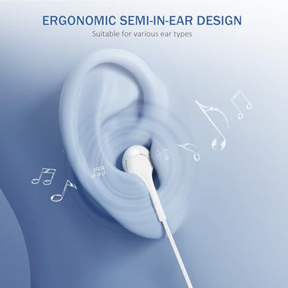 Jogteg Earbuds Headphones with Microphone Pack of 5, Noise Isolating Wired Earbuds, Earphones with Powerful Heavy Bass Stereo, Compatible with Android, Phone, Laptops, MP3 and Other Interfaces (3.5mm) - color: White