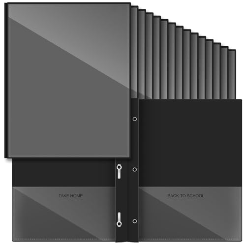 Henoyso 48 Pcs Plastic Folders with Clear Front Pocket and 3 Prong Take Home Plastic 2 Pocket Folder Back to School for Students Parent Teacher Communication for School Office (Black) - color: Black