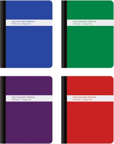 Oxford Poly Composition Notebook 4 Count, College Ruled Paper, 9-3/4 x 7-1/2 Inches, 80 Sheets, Assorted Colors: Blue, Green, Purple, Red (64958) (Pack of 6) - size: College Ruled 4 Count (Pack of 6)