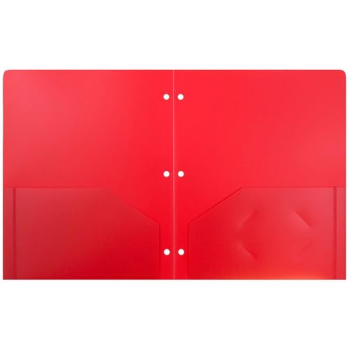 JAM PAPER Heavy Duty Plastic 3 Hole Punch Pocket Folders - Extra Tough School Folders - Red - 3/Pack - color: Red, size: 3 Per Pack