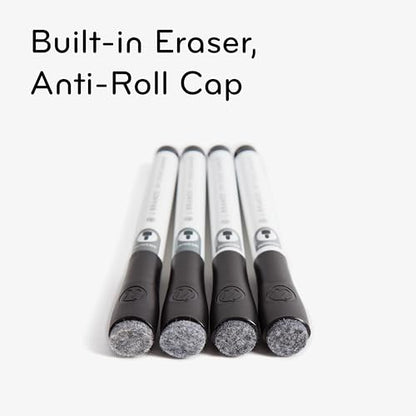 U Brands Fine Tip Dry Erase Markers with Eraser, Whiteboard Markers, Low Odor, Black, Set of 12