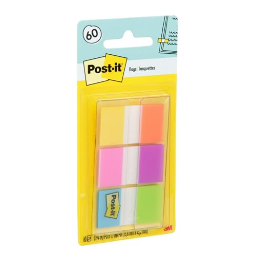 Post-it Flags, 60/On-the-Go Dispenser, .94 in Wide, Alternating Electric Glow Collection (680-EG-ALT) (Pack of 2) - size: Pack of 2