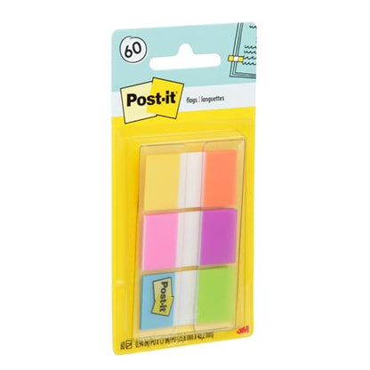 Post-it Flags, 60/On-the-Go Dispenser, .94 in Wide, Alternating Electric Glow Collection (680-EG-ALT) (Pack of 2) - size: Pack of 2