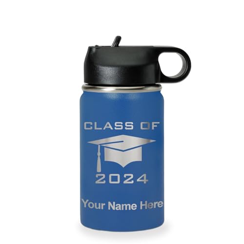 LaserGram Personalized Water Bottle, Grad Cap Class of 2023, 2024, 2025, 2026, 2027, Stainless Steel Double Wall Vacuum Insulated with Flip Top Straw, Custom Engraved Gift (12oz / 335ml Dark Blue) - color: Dark Blue, size: 12 Ounces